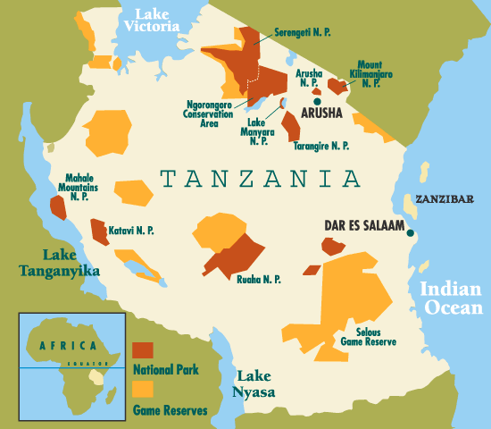map of tanzania national parks